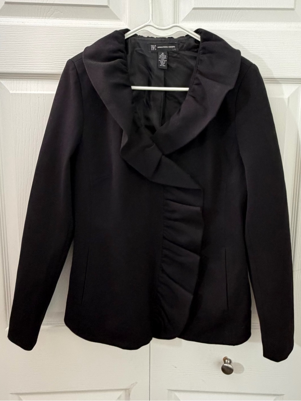 INC International Concepts Black Ruched Shawl Collar Blazer Jacket Size M ruffle